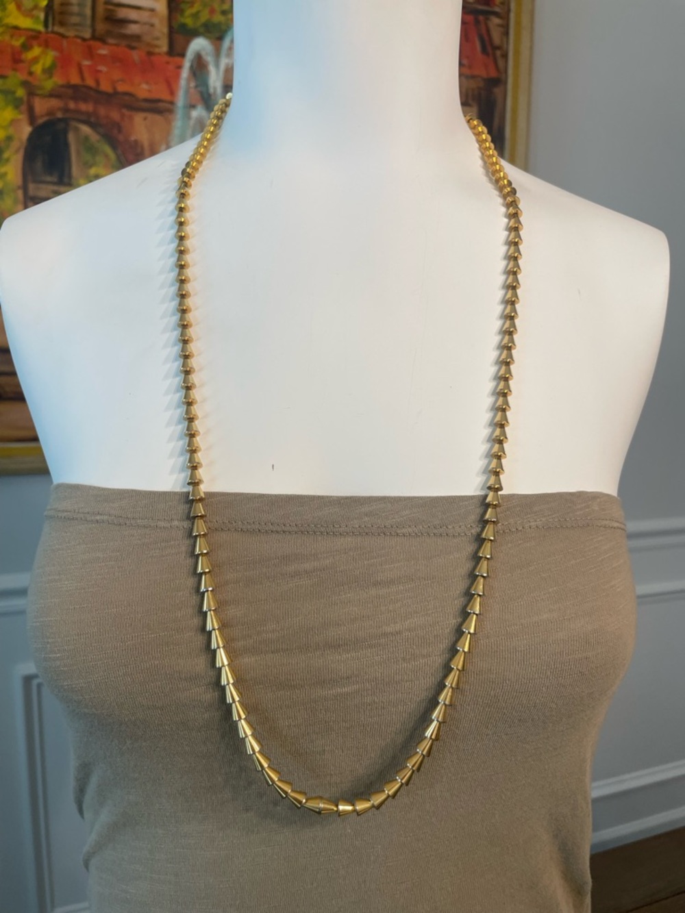 Vintage Napier Style Gold Cone Bead Necklace | Long Geometric Statement Chain